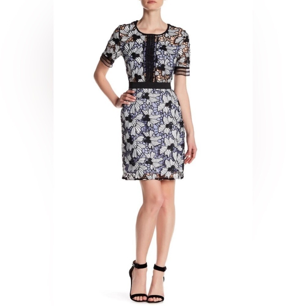 Romeo + Juliet Couture Womens Floral Guipure‎ Lace Sheath Dress Small Black